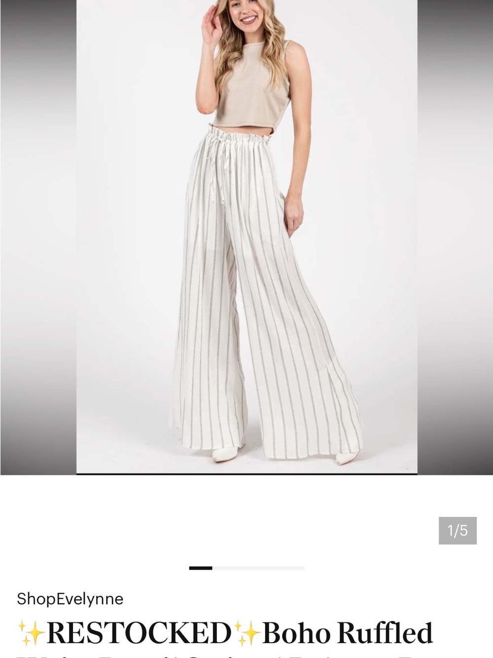New Ces Femme Cream and Black Striped Wide-Leg Drawstring Pants